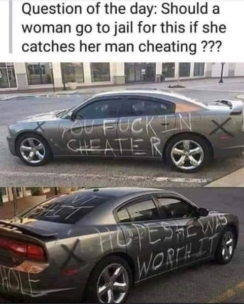 If a women or man did this to your car. Would she or he deserve to go to jail. But the catch is SHE REALLY CAUGH YOU. 